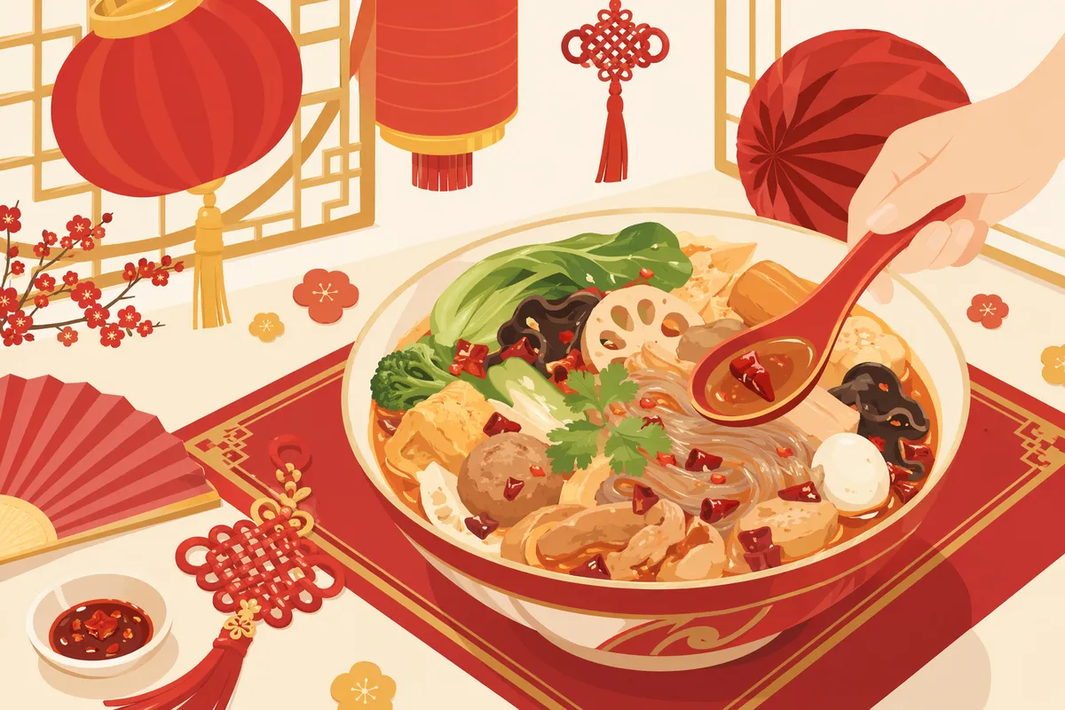 元町・中華街エリアの麻辣湯(マーラータン)イメージイラスト