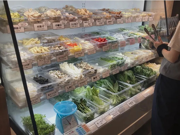 Ingredient display case at a malatang specialty shop